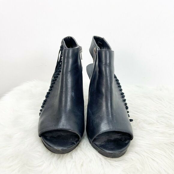 Reba 9 M Womens Black Leather Madame Fringe Ankle Booties - Picture 7 of 11